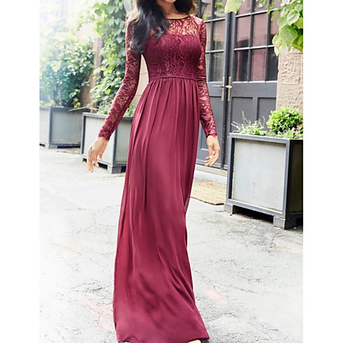 

A-Line Jewel Neck Floor Length Chiffon Bridesmaid Dress with Appliques / Ruching