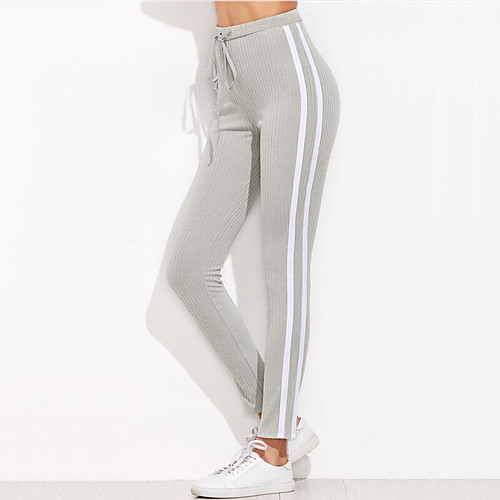 

Women's High Waist Yoga Pants Leggings Butt Lift Breathable Quick Dry Stripes Grey Cotton Gym Workout Running Fitness Sports Activewear Stretchy / Moisture Wicking