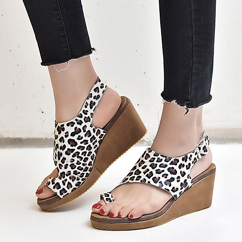 

Women's Sandals Wedge Sandals Flat Sandal Heel Sandals Summer Flat Heel Peep Toe Daily PU Camel / Leopard / Black