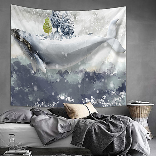 

Oil Painting Style Wall Tapestry Art Decor Blanket Curtain Hanging Home Bedroom Living Room Decoration Fantasy Whale Tree