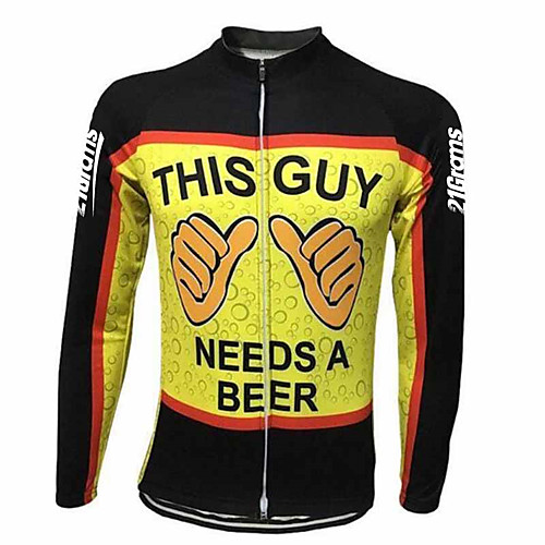 

21Grams Men's Long Sleeve Cycling Jersey Winter Spandex Polyester Black / Yellow Funny Oktoberfest Beer Bike Jersey Top Mountain Bike MTB Road Bike Cycling Thermal / Warm UV Resistant Breathable