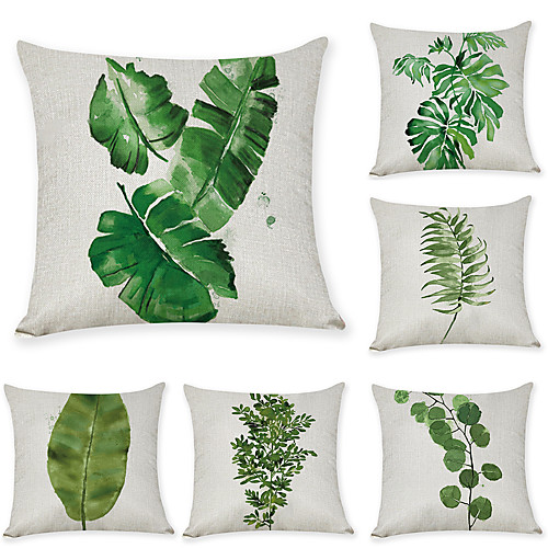 

Set of 6 Linen Pillow Cover, Leaf Graphic Prints Leisure Fashion Throw Pillow