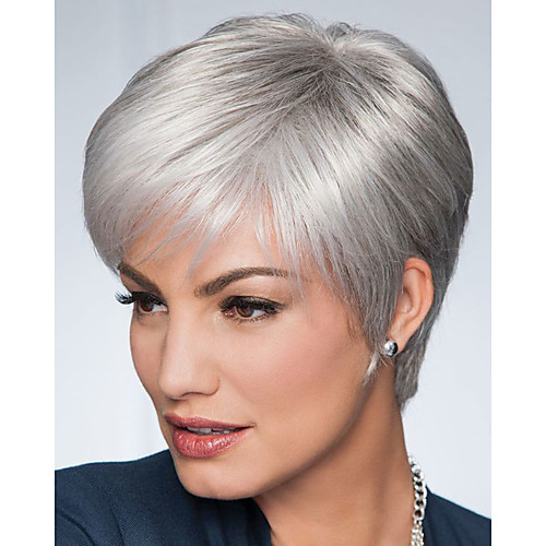 

Synthetic Wig Cosplay Wig Straight Pixie Cut Side Part Wig Short Grey Synthetic Hair 8 inch Women's Adjustable Party Women Gray Ombre Laflare