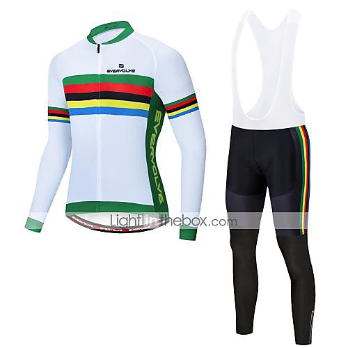 

EVERVOLVE Men's Long Sleeve Cycling Jersey with Bib Tights Black White Bike Clothing Suit Moisture Wicking Quick Dry Winter Sports Fleece Lycra Mountain Bike MTB Road Bike Cycling Clothing Apparel