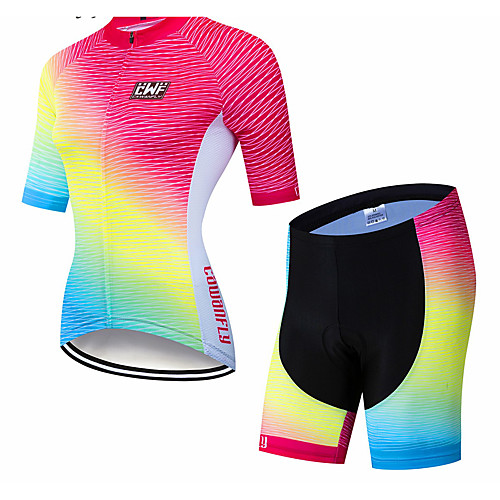 

CAWANFLY Women's Short Sleeve Cycling Jersey with Shorts Winter Red / Yellow Gradient Bike Clothing Suit Mountain Bike MTB Road Bike Cycling Breathable Quick Dry Back Pocket Sports Clothing Apparel