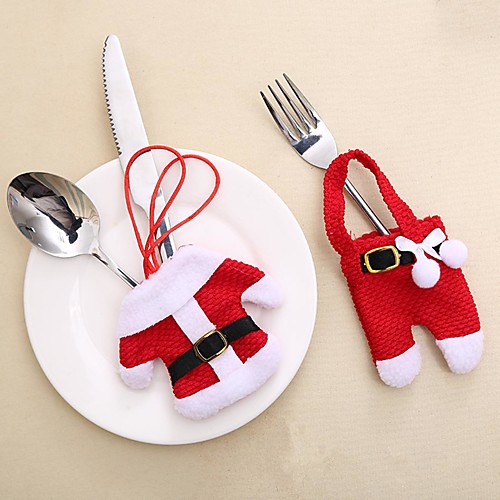 

4set Cutlery Cover Bags Mini Christmas Clothes Shape Knife and Fork Christmas Party Little Cover forXmas Decorations
