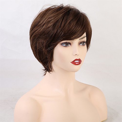 

Human Hair Blend Wig Short Curly Natural Wave Pixie Cut With Bangs Black Brown Fashionable Design Women Comfortable Capless Women's All Natural Black #1B Brown Bleach Blonde#613 10 inch