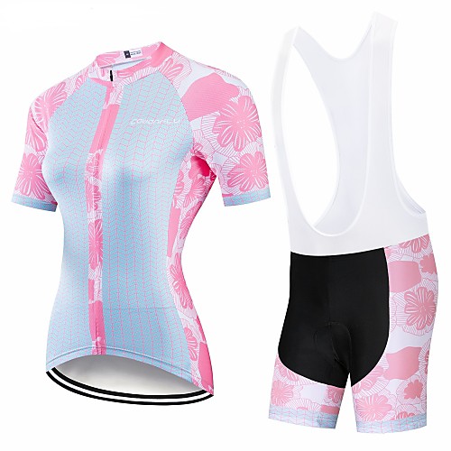 

CAWANFLY Women's Short Sleeve Cycling Jersey with Bib Shorts GrayWhite Floral Botanical Bike Clothing Suit 3D Pad Quick Dry Winter Sports Spandex Lycra Floral Botanical Mountain Bike MTB Road Bike