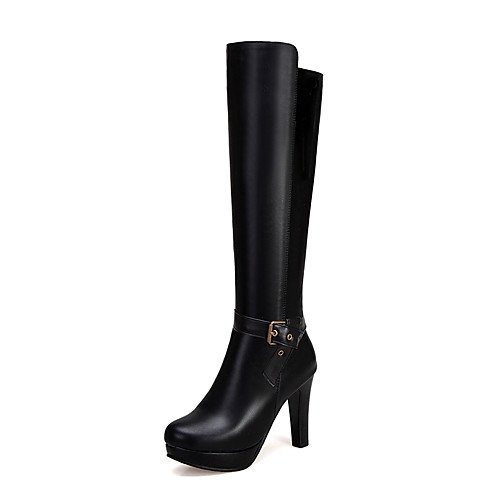 

Women's Boots Knee High Boots Chunky Heel Round Toe PU Knee High Boots Casual / British Fall & Winter Black / Brown / Almond