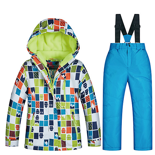

MUTUSNOW Boys' Ski Jacket with Pants Skiing Snowboarding Winter Sports Thermal / Warm Waterproof Windproof Space Cotton Terylene Flannel Clothing Suit Ski Wear