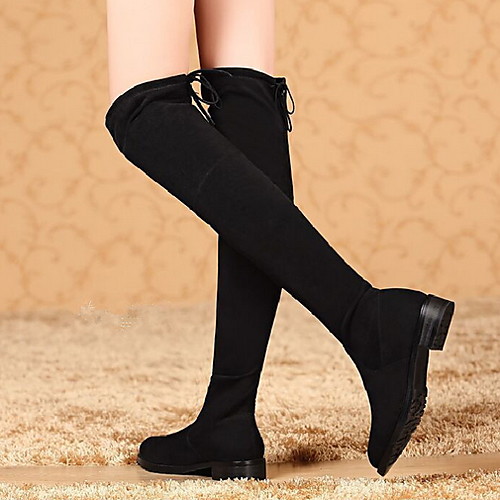 

Women's Boots Over-The-Knee Boots Flat Heel Round Toe Sheepskin Over The Knee Boots Fall & Winter Black