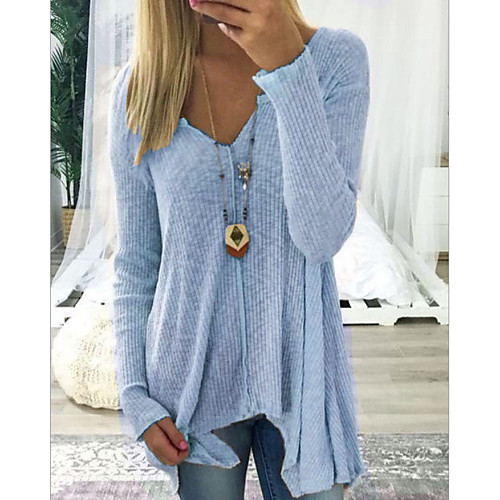 

Women's Solid Colored T-shirt Daily V Neck White / Black / Blue / Blushing Pink / Khaki / Gray