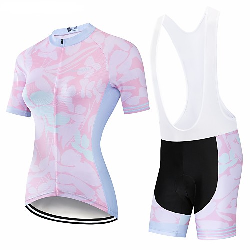 

CAWANFLY Women's Short Sleeve Cycling Jersey with Bib Shorts PinkWhite Floral Botanical Bike Clothing Suit 3D Pad Quick Dry Winter Sports Spandex Lycra Floral Botanical Mountain Bike MTB Road Bike