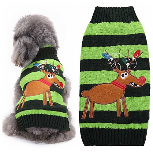 

Dog Sweater Puppy Clothes Stripes Christmas Reindeer Halloween Christmas Winter Dog Clothes Puppy Clothes Dog Outfits Green Costume for Girl and Boy Dog Acrylic Fibers XXS XS S M L XL