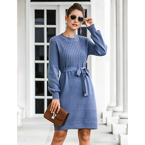 

Women's A Line Dress - Long Sleeve Solid Colored Street chic Daily Wear Black Blue Red Blushing Pink Green Brown Beige One-Size