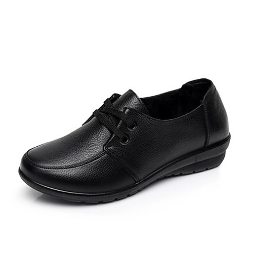 

Women's Flats Chunky Heel Round Toe Casual Daily Walking Shoes Nappa Leather Solid Colored Black / Booties / Ankle Boots