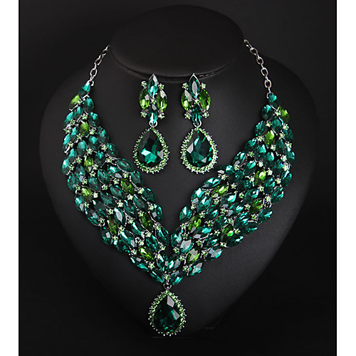 

Women's Crystal Bridal Jewelry Sets Fancy Flower Statement Colorful Rhinestone Earrings Jewelry bright red / Champagne / Green For Wedding Party 1 set