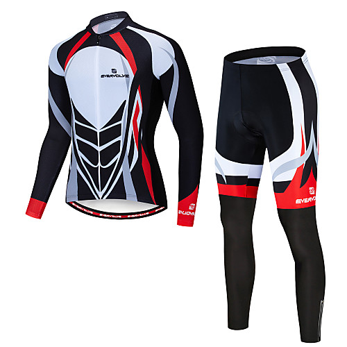 

EVERVOLVE Men's Long Sleeve Cycling Jersey with Tights Black / White Bike Clothing Suit Breathable Quick Dry Winter Sports Fleece Lycra Mountain Bike MTB Road Bike Cycling Clothing Apparel / Advanced