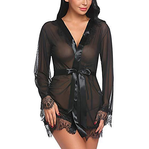 

Women's Cut Out / Mesh Suits Nightwear Jacquard / Solid Colored Black White Purple S M L