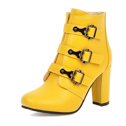 

Women's Boots Chunky Heel Square Toe PU Booties / Ankle Boots Casual / Sweet Winter Black / White / Yellow