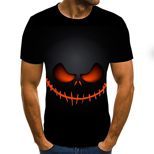 

Men's Plus Size Geometric 3D Pleated Print T-shirt Street chic Exaggerated Daily Going out Round Neck Black / Summer / Short Sleeve / Skull