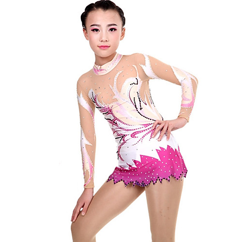 

Rhythmic Gymnastics Leotards Artistic Gymnastics Leotards Women's Girls' Leotard Ivory Spandex High Elasticity Handmade Print Jeweled Long Sleeve Competition Ballet Dance Ice Skating Rhythmic