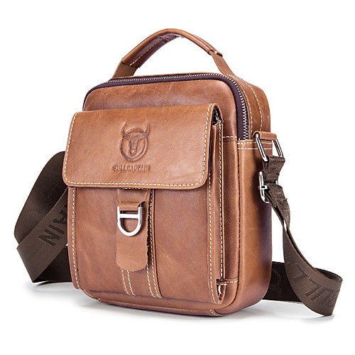 

(BULLCAPTAIN) Men's Vertical Leather Trend Casual Fashion One Shoulder Crossbody Layer Leather Multifunction Pouch