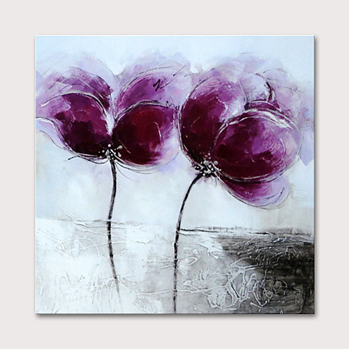 

Oil Painting Hand Painted Square Abstract Floral / Botanical Modern Stretched Canvas