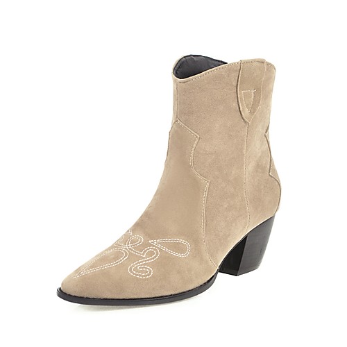

Women's Boots Block Heel Boots Cowboy Western Boots Cuban Heel Square Toe Booties Ankle Boots Vintage Party & Evening Suede Solid Colored Black Brown Beige / Mid-Calf Boots