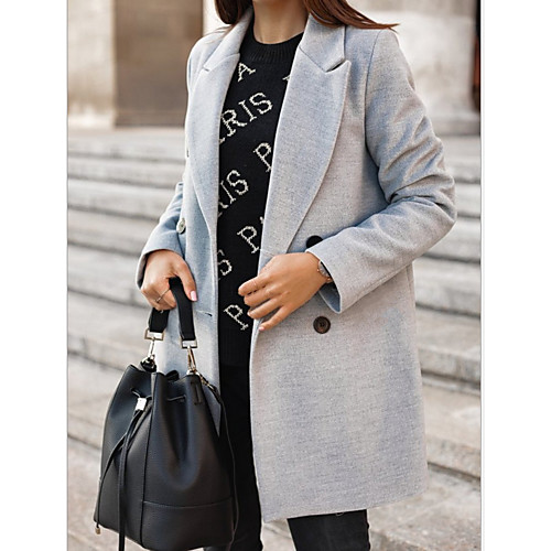 

Women's Solid Colored Fall & Winter Coat Long Daily Long Sleeve Polyester Coat Tops Black