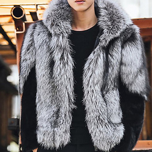 

Men's Solid Colored Fall & Winter Faux Fur Coat Regular Daily Long Sleeve Faux Fur Coat Tops Brown