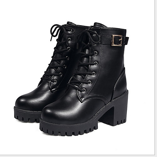

Women's Boots Chunky Heel Round Toe PU Mid-Calf Boots Winter Black