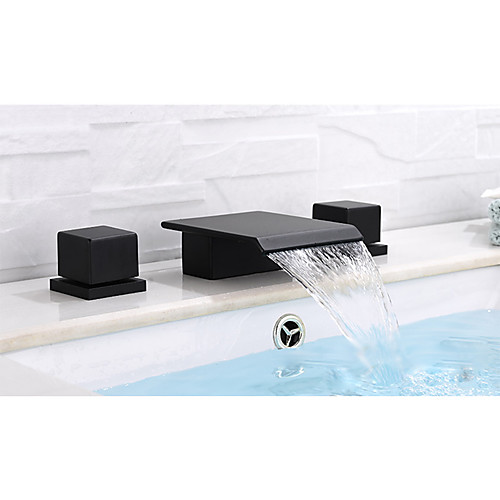 

Bathroom Sink Faucet - Waterfall Black Widespread Two Handles Three HolesBath Taps