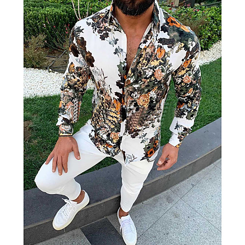 

Men's Floral Shirt Daily White / Black / Long Sleeve