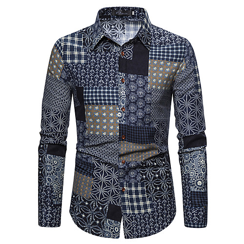 

Men's Geometric Galaxy Print Shirt - Linen Boho Party Gray / Long Sleeve