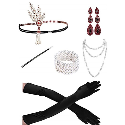 

The Great Gatsby Vintage 1920s The Great Gatsby Gloves Flapper Headband Women's Feather Costume Necklace Earrings Green / Red Vintage Cosplay Festival / 1 Pair of Earrings / Bracelet / Headwear