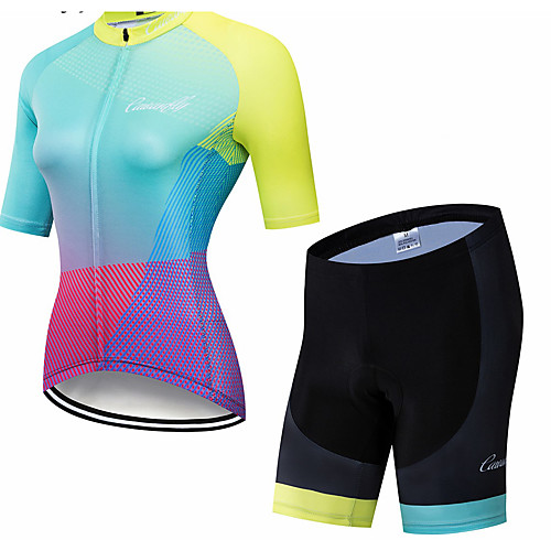 

CAWANFLY Women's Short Sleeve Cycling Jersey with Shorts Winter BlueYellow Gradient Bike Clothing Suit Mountain Bike MTB Road Bike Cycling Breathable Quick Dry Sports Clothing Apparel / Advanced