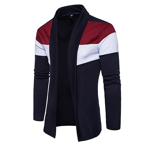 

Men's Daily Regular Coat, Color Block Collarless Long Sleeve Polyester Black / Navy Blue