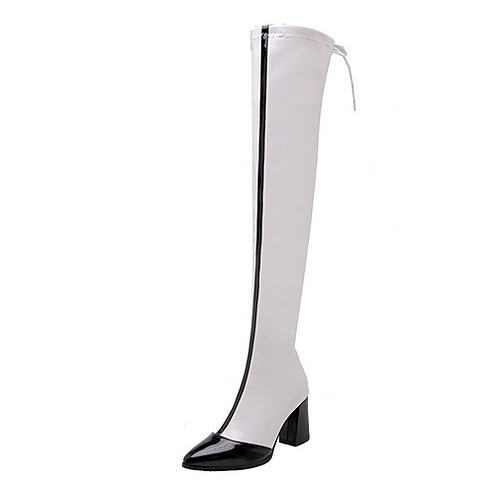 

Women's Boots Over-The-Knee Boots Chunky Heel Round Toe PU Over The Knee Boots Fall & Winter White / Red