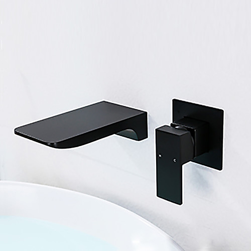 

Bathroom Sink Faucet - Waterfall Black Wall Mounted Single Handle Two HolesBath Taps