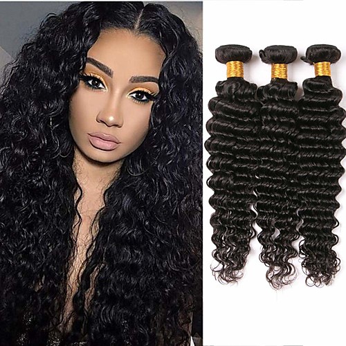 

3 Bundles Brazilian Hair Deep Wave Human Hair 150 g Natural Color Hair Weaves / Hair Bulk 8-28 inch Human Hair Weaves Human Hair Extensions / 8A
