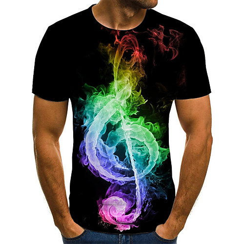 

Men's Plus Size Flame Pleated Print T-shirt Street chic Exaggerated Daily Going out Round Neck Rainbow / Short Sleeve