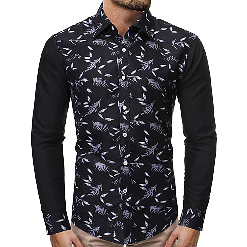 

Men's Shirt Other Prints Plants Print Long Sleeve Casual Tops Basic Casual Black