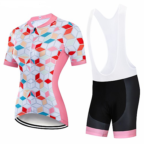 

CAWANFLY Women's Short Sleeve Cycling Jersey with Bib Shorts Red and White Geometic Argyle Bike Clothing Suit 3D Pad Quick Dry Winter Sports Spandex Lycra Geometic Mountain Bike MTB Road Bike Cycling