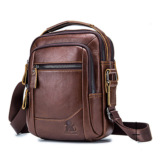 

Men's Bags Cowhide Shoulder Messenger Bag Crossbody Bag Zipper Solid Color Daily Office & Career MessengerBag Black Brown