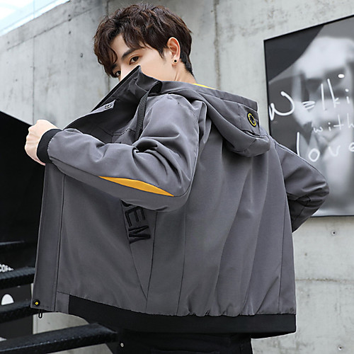

Men's Solid Colored Fall Jacket Regular Daily Long Sleeve Polyester Coat Tops Black