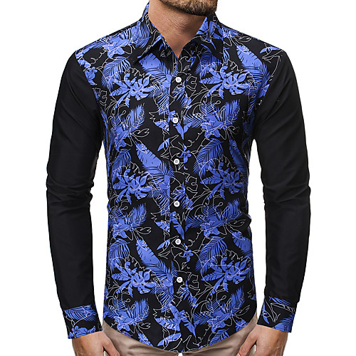 

Men's Color Block Print Shirt Business Basic Daily Holiday Rainbow / Long Sleeve