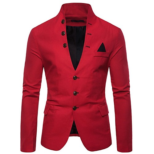 

Men's Blazer, Solid Colored Stand Polyester Black / White / Red
