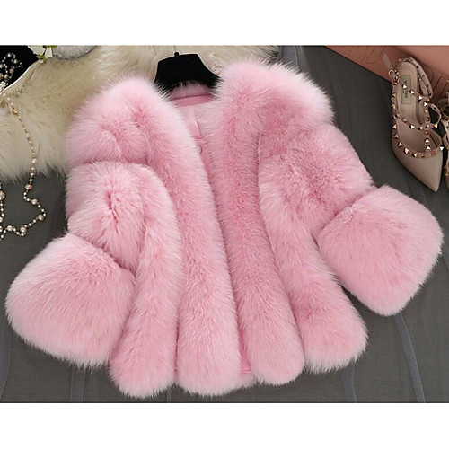 

Women's Solid Colored Pleated Streetwear Fall Fur Coat Short Going out Long Sleeve Faux Fur Coat Tops White