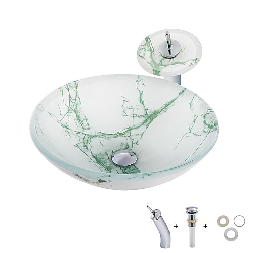 

Bathroom Sink / Bathroom Faucet / Bathroom Mounting Ring Contemporary - Tempered Glass Round Vessel Sink